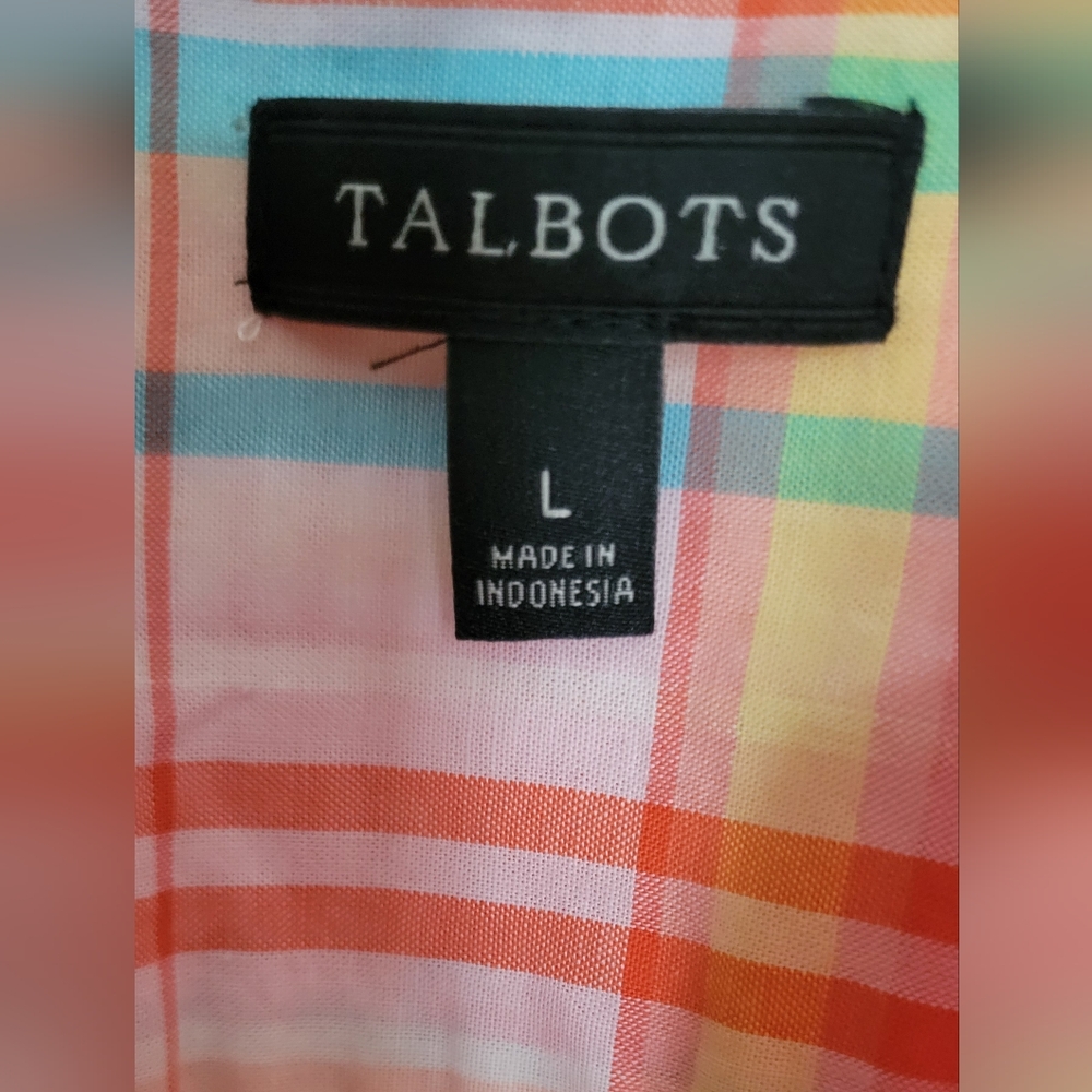 Talbots Orange, Blue & White Button Down Shirt Size Large - Picture 7 of 11